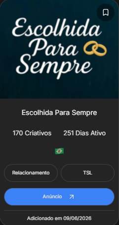 Anúncio espionado pela AdEscala na biblioteca do Meta