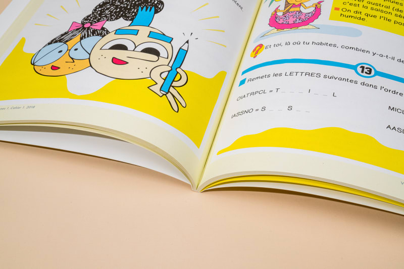 Close up of spine of colorful activity book