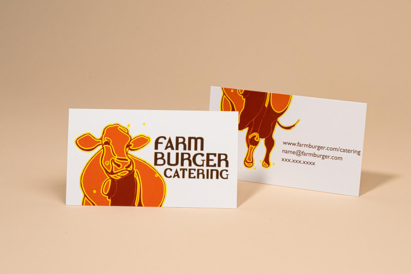 Two farm burger catering cards