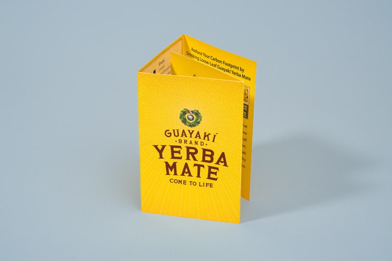 yellow Guayaki roll fold pocket brochure