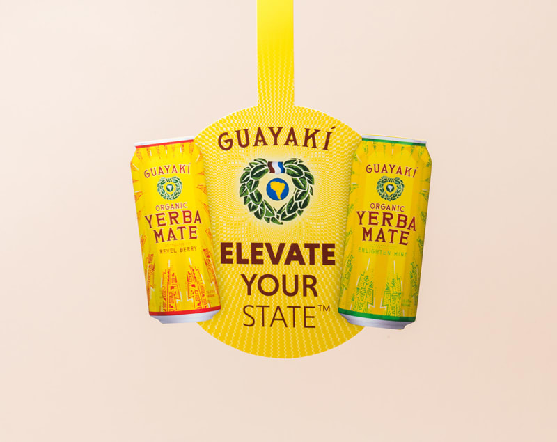 Guayaki shelf talker on pink background