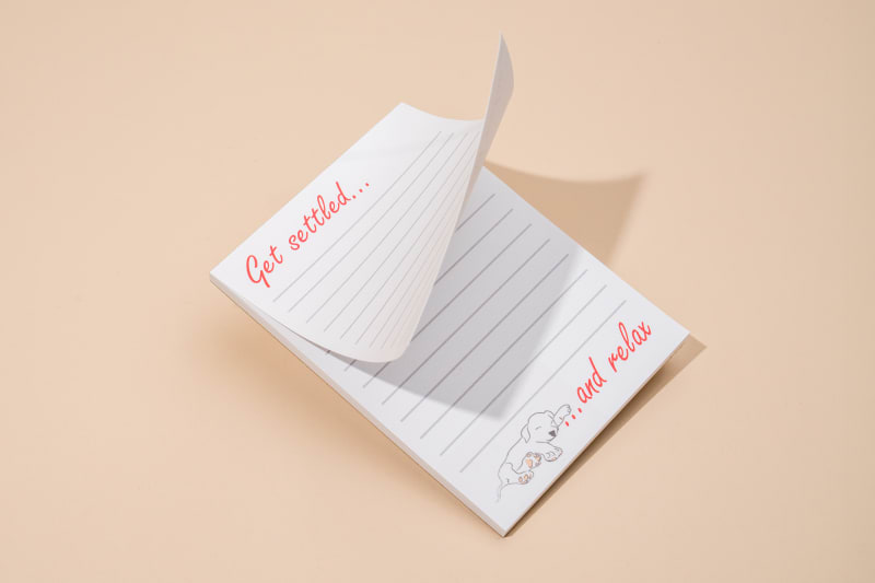 Teacher notepad with one page lifted