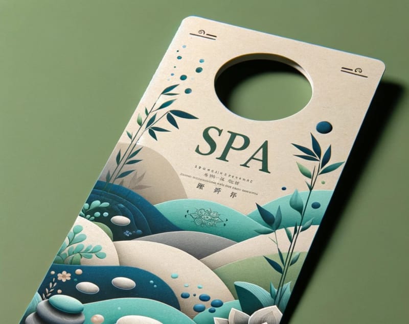 door hanger with circle cut out for handle of a spa scene