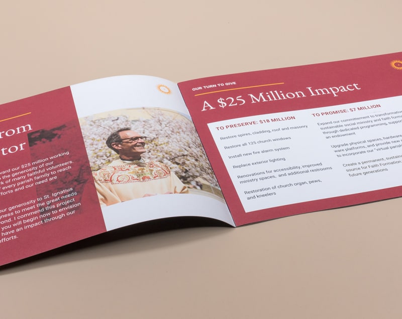 Opened saddle-stitched pamphlet