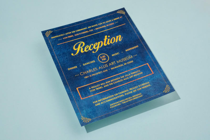 Large blue reception card