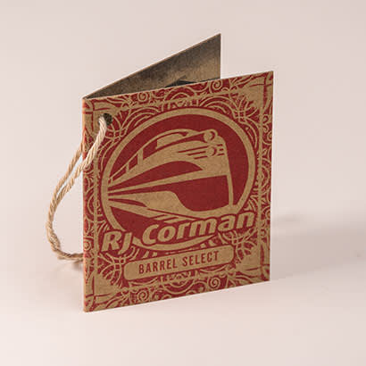 RJ Corman folded hang tag with string