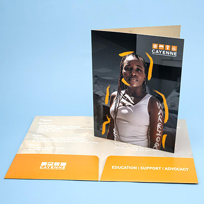 Two-pocket folder with printing on both sides