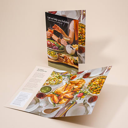Two half fold food brochures