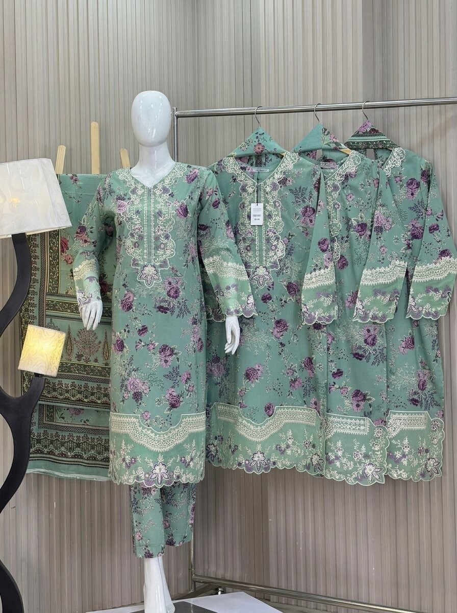 Mint Aqua Bloom - Printed 3 Piece Lawn Suit