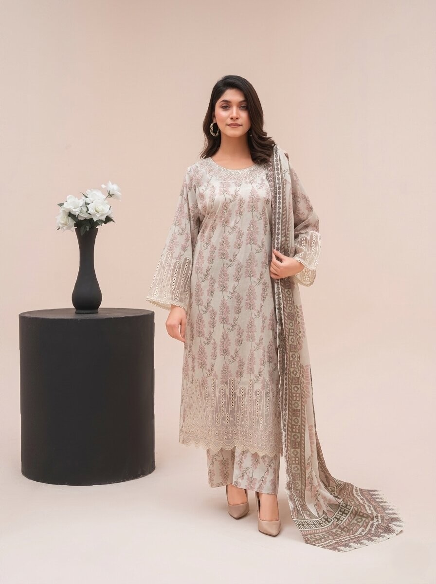 Beige Blossom Set Printed 3 Piece Lawn Suit