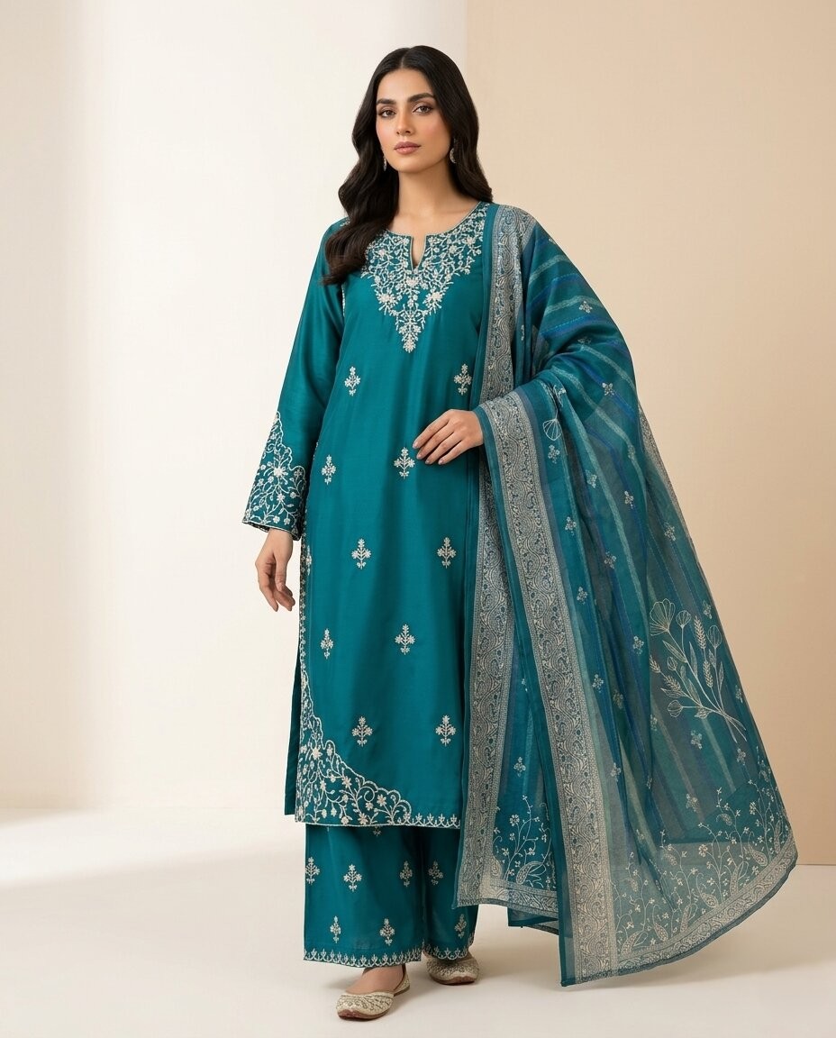 Teal Elegance - Embroidered 3 Piece Lawn Suit