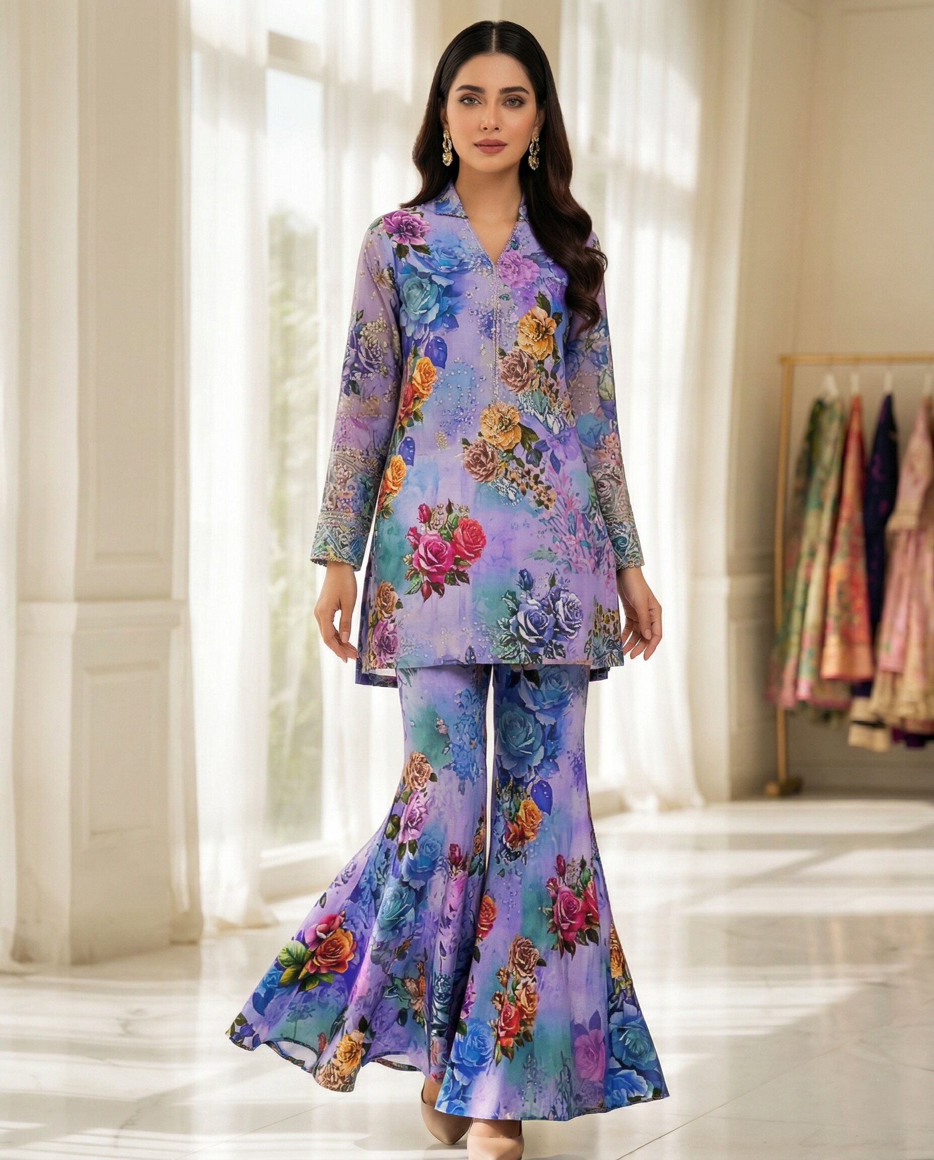 Multi Color Floral 2 Piece Unstitched Lawn Suit – Designer Summer Collection