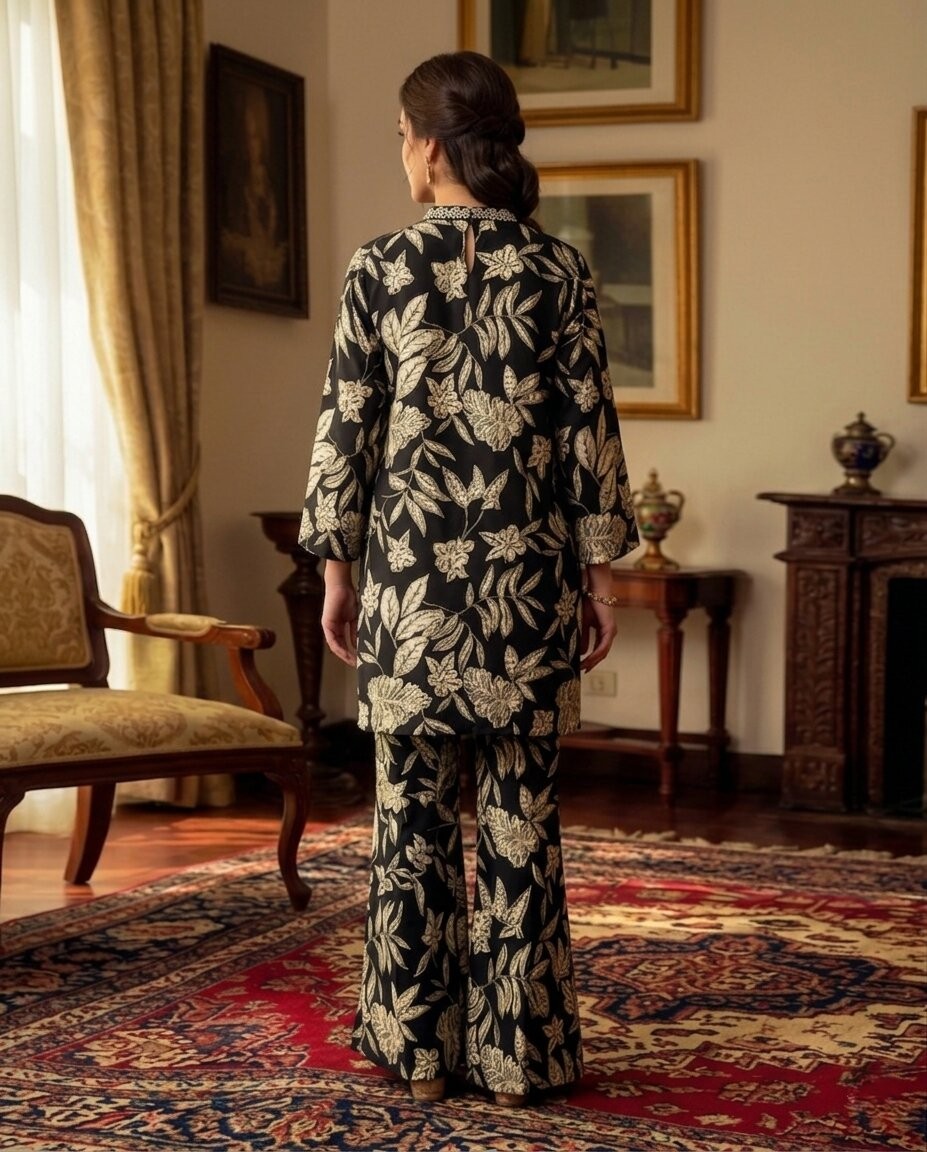 Black Floral 2 Piece Unstitched Lawn Suit – Premium Summer Collection 2
