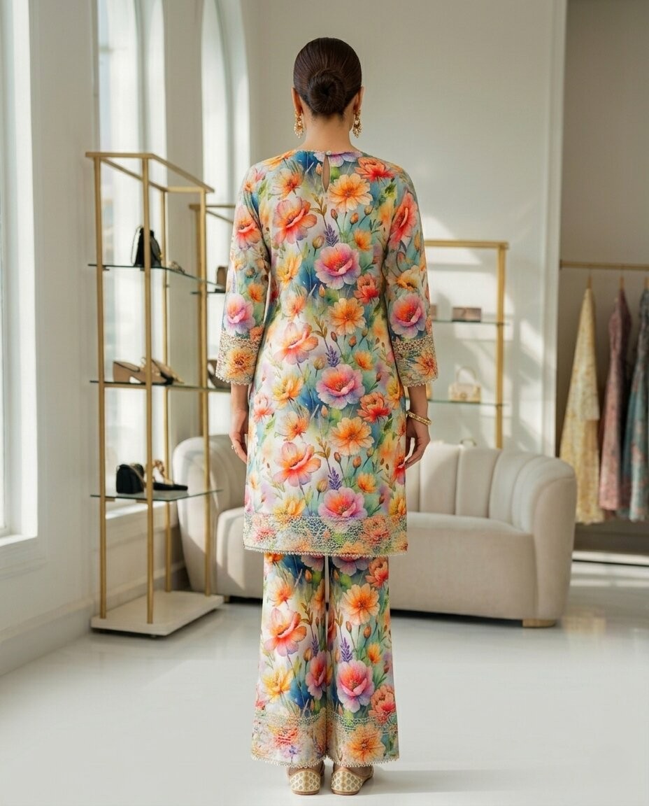 Ivory Floral 2 Piece Unstitched Lawn Suit – Elegant Summer Collection 2