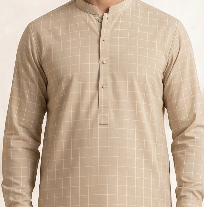Beige Windowpane Check - Men’s Unstitched Wash & Wear Suit 2
