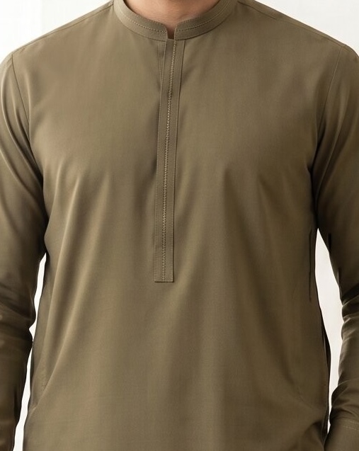 Olive Green Classic Plain - Men’s Unstitched Wash & Wear Suit 3