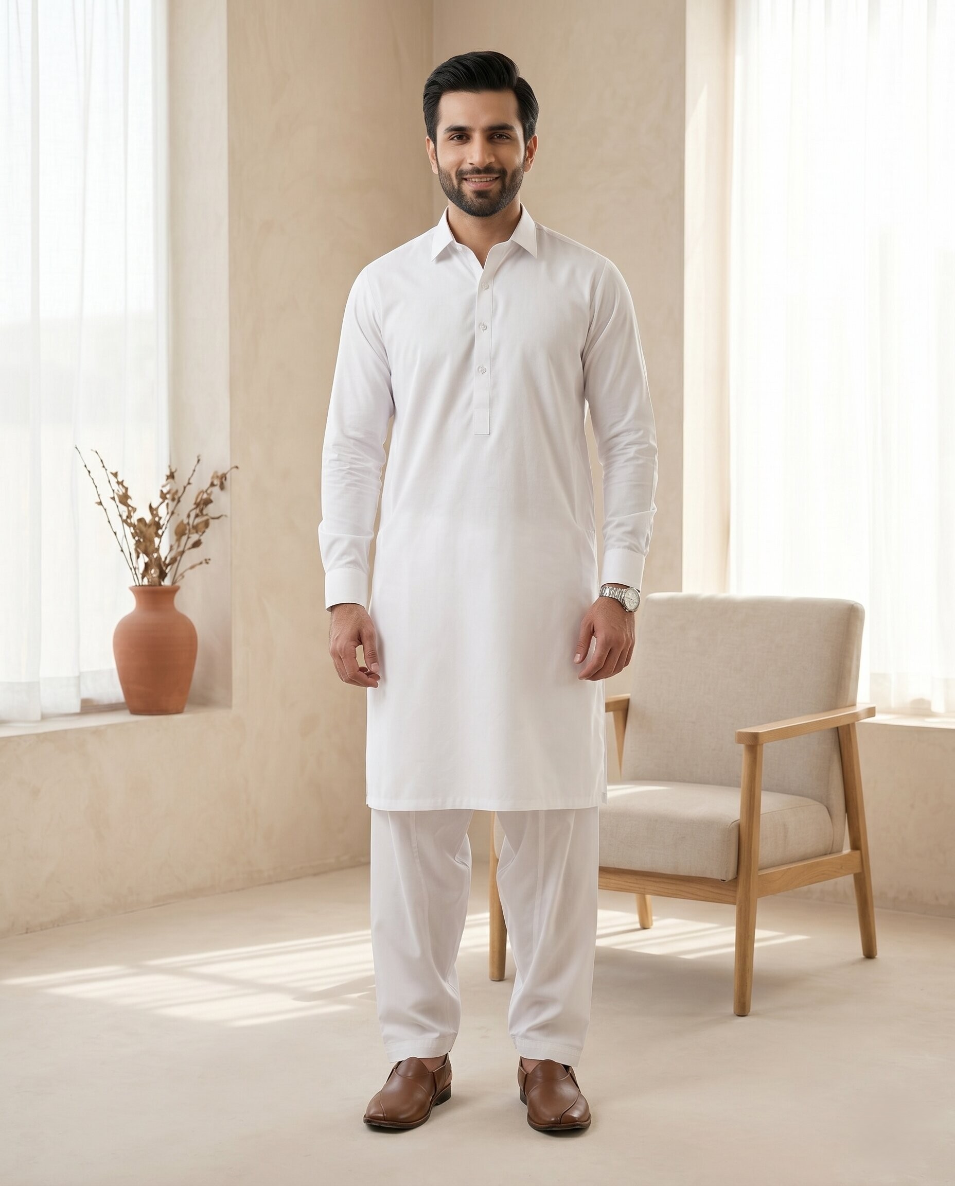 Classic White Plain - Men’s Unstitched Wash & Wear Suit