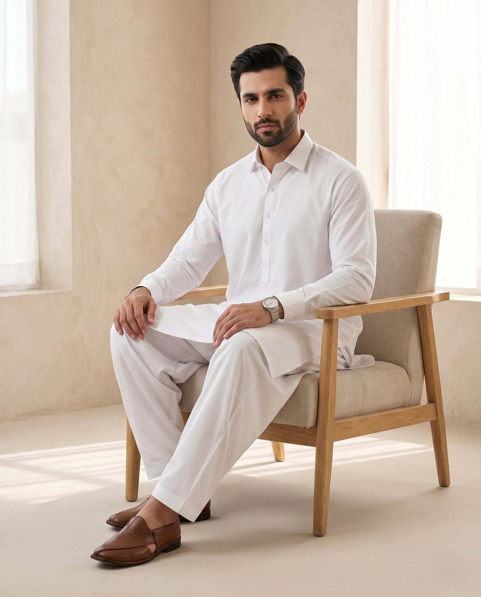 Classic White Plain - Men’s Unstitched Wash & Wear Suit 2
