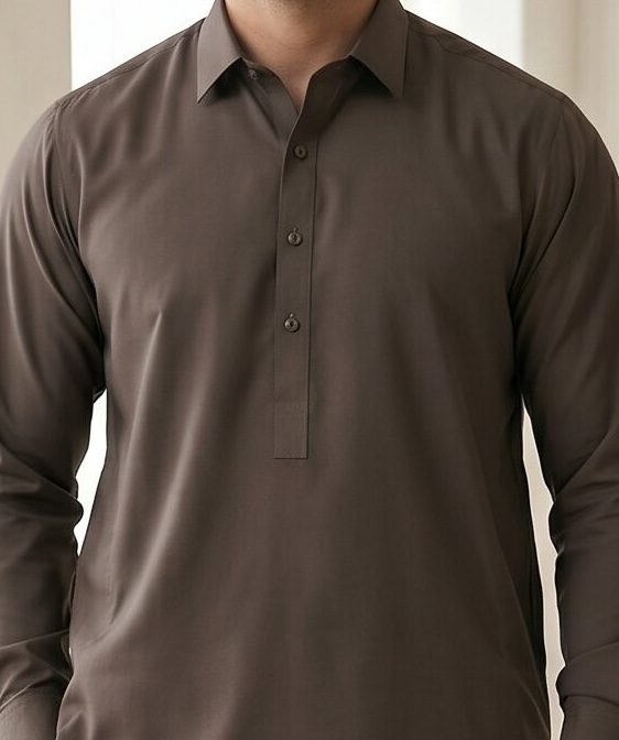 Dark Brown Classic Plain - Men’s Unstitched Wash & Wear Suit 2