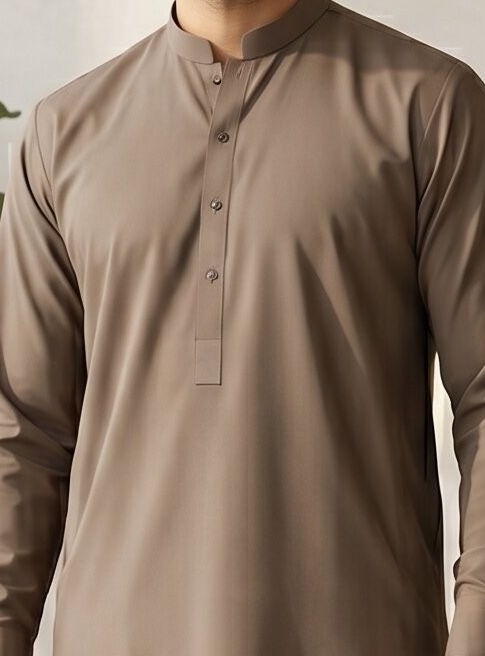 Taupe Brown Classic Plain - Men’s Unstitched Wash & Wear Suit 2