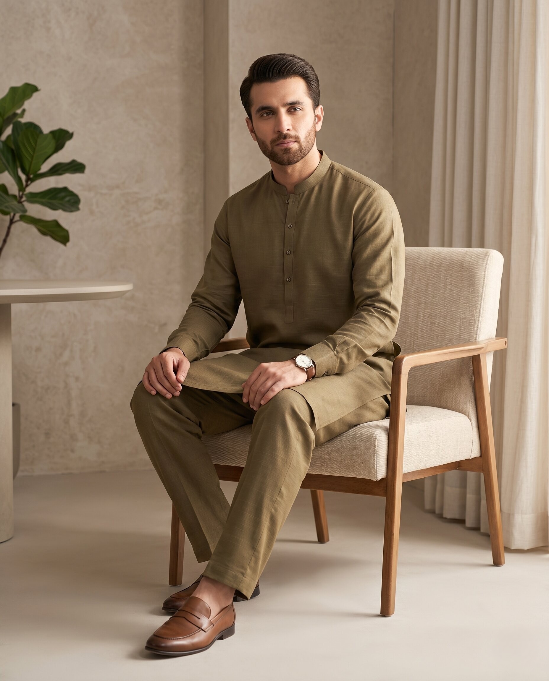 Olive Brown Classic - Men’s Unstitched Wash & Wear Suit 3