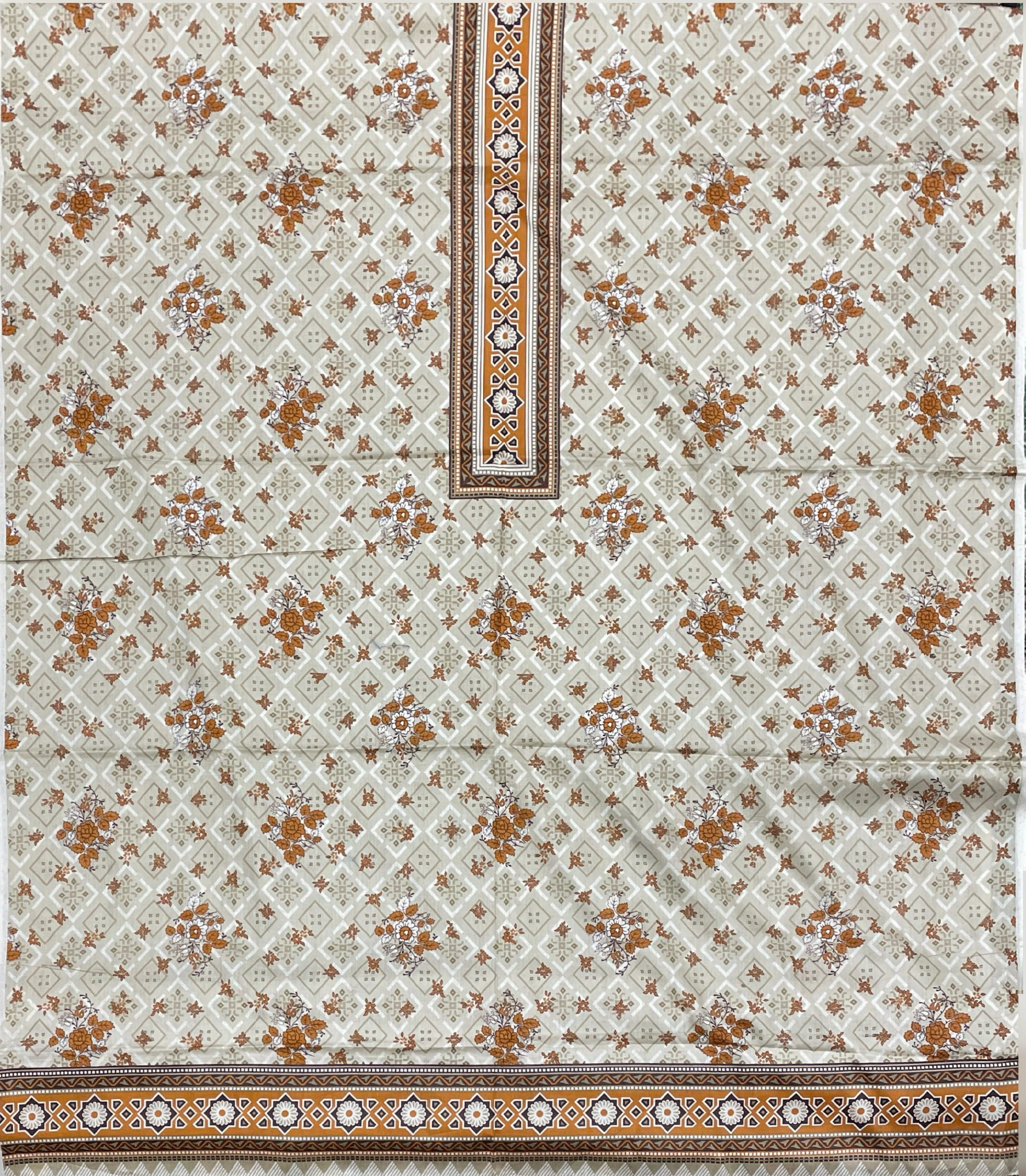 Elegant Soft Neutral Beige Printed 3 Piece Lawn Suit with Mustard Dupatta 3