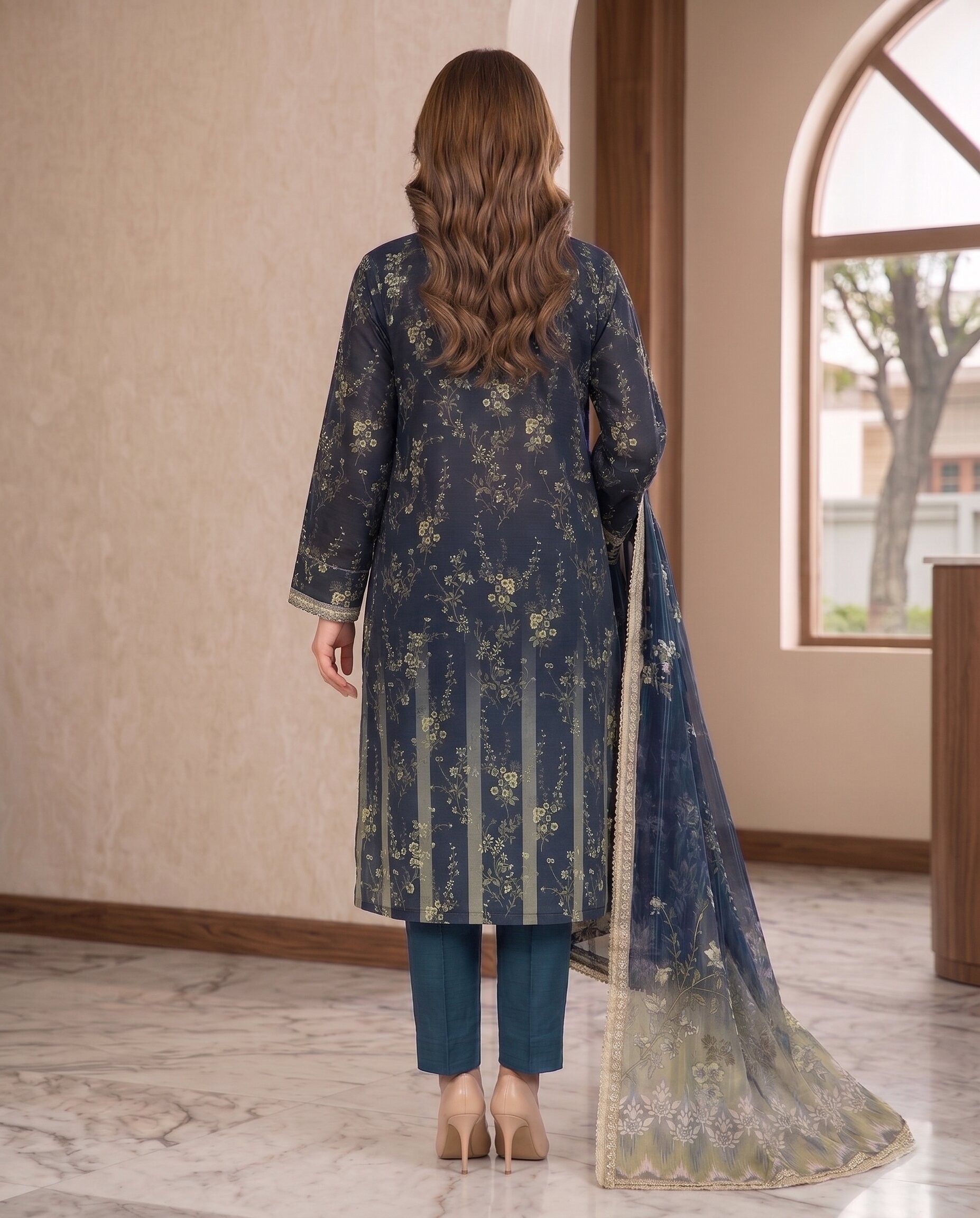 Black Floral 3 Piece Unstitched Dora Lawn Suit with Pure Dupatta 3