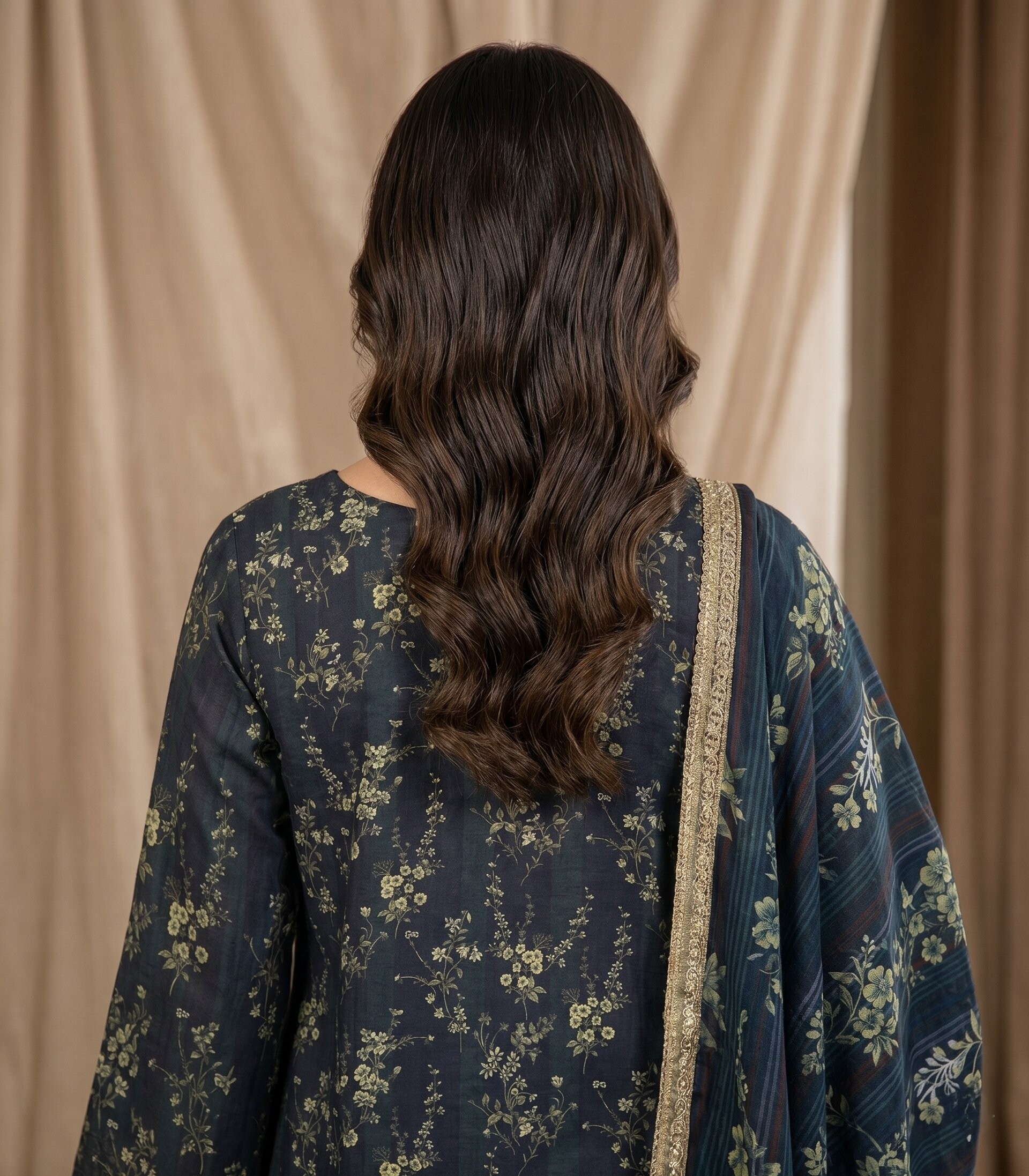 Black Floral 3 Piece Unstitched Dora Lawn Suit with Pure Dupatta 4