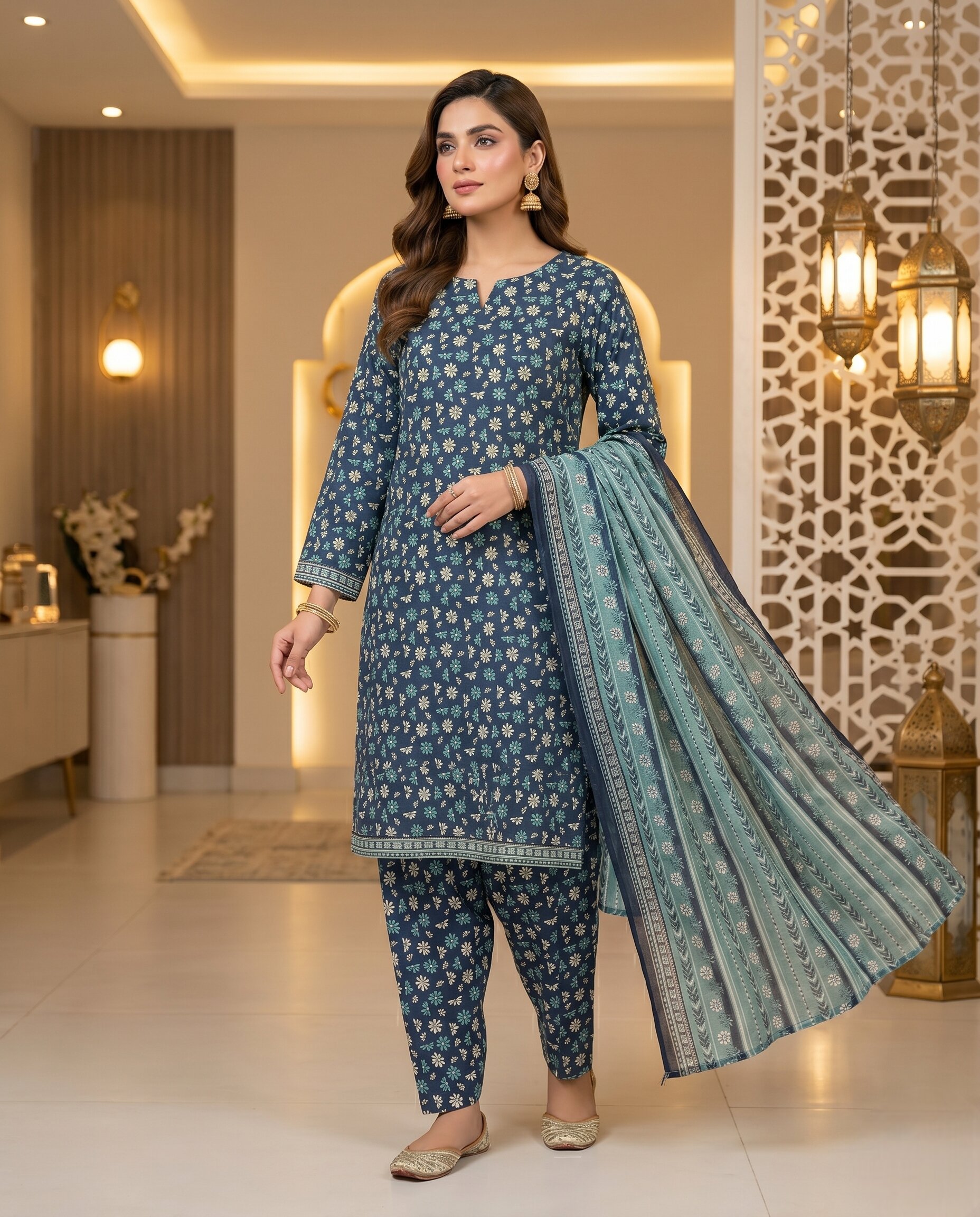 Bin Saeed Midnight Daisy 3 Piece Printed Lawn Suit