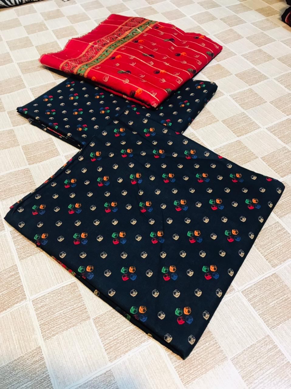 Bin Saeed Royal Black & Crimson 3 Piece Printed Lawn Suit 3