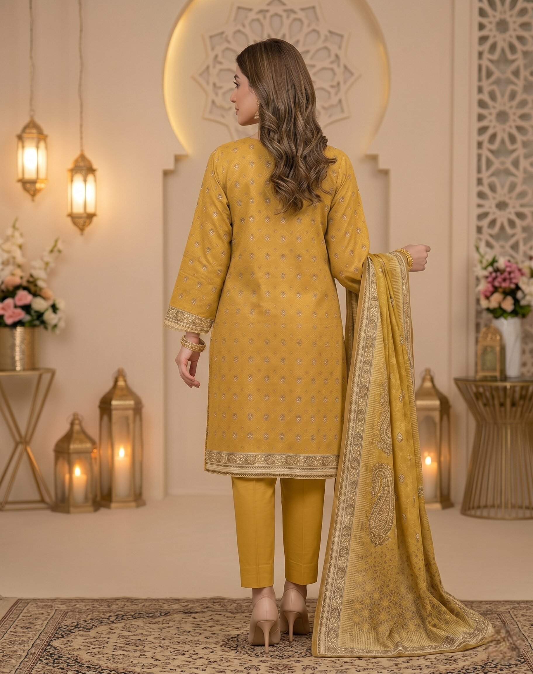 Bin Saeed Mustard Gold 3 Piece Printed Lawn Suit 2
