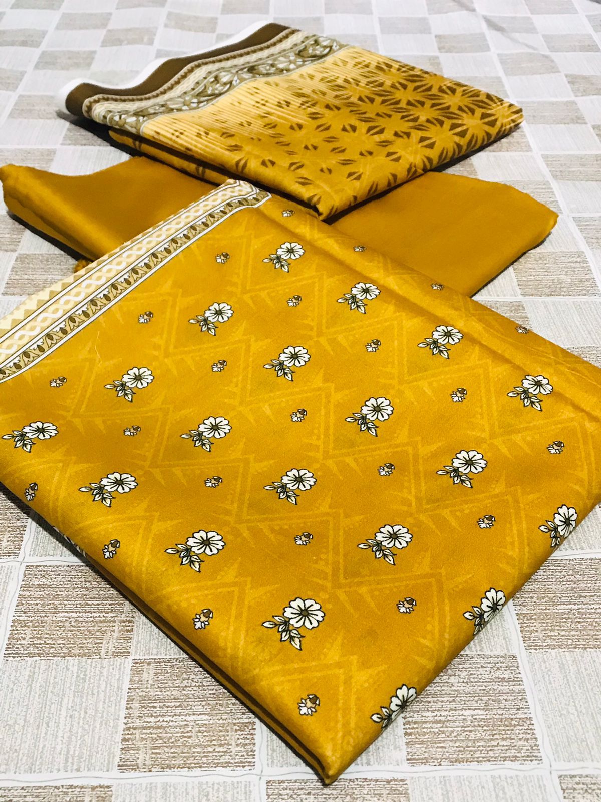Bin Saeed Mustard Gold 3 Piece Printed Lawn Suit 3