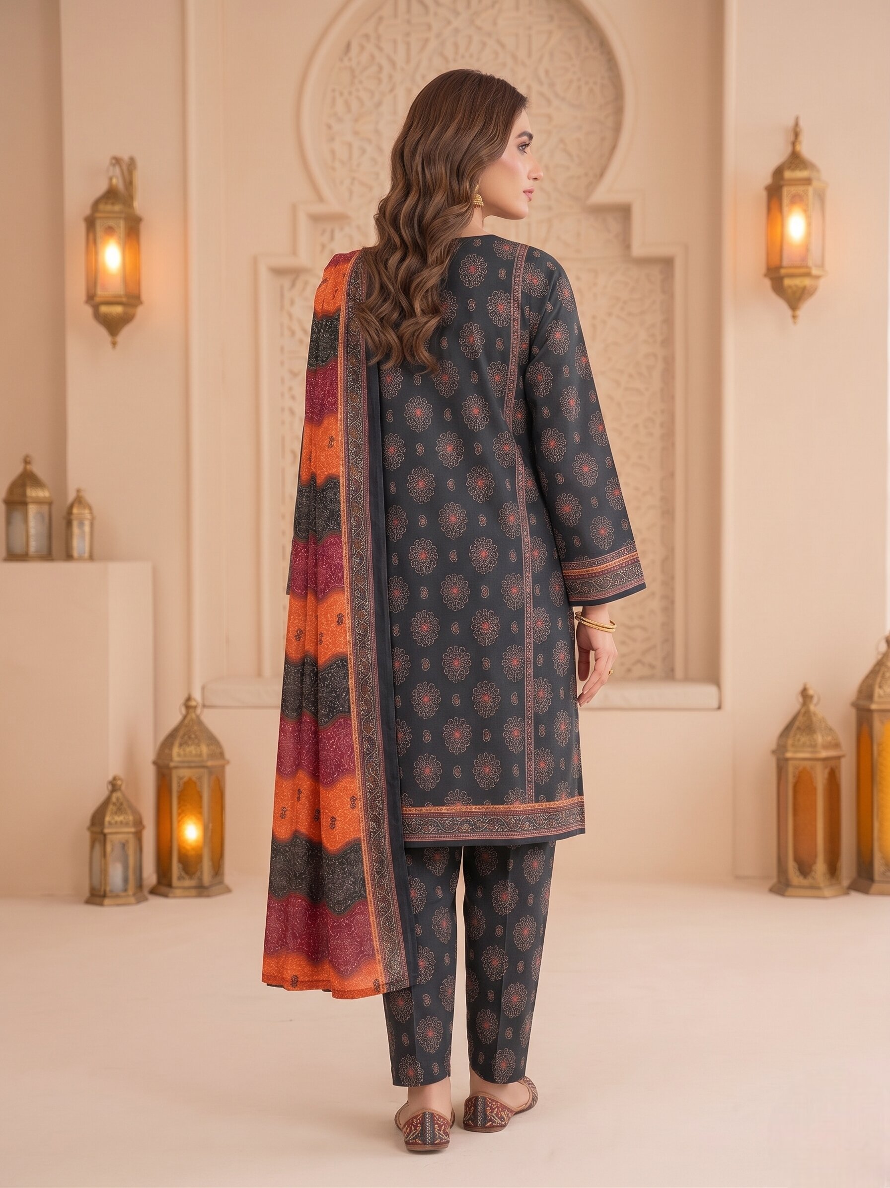 Bin Saeed Black Multicolor 3 Piece Printed Lawn Suit 2