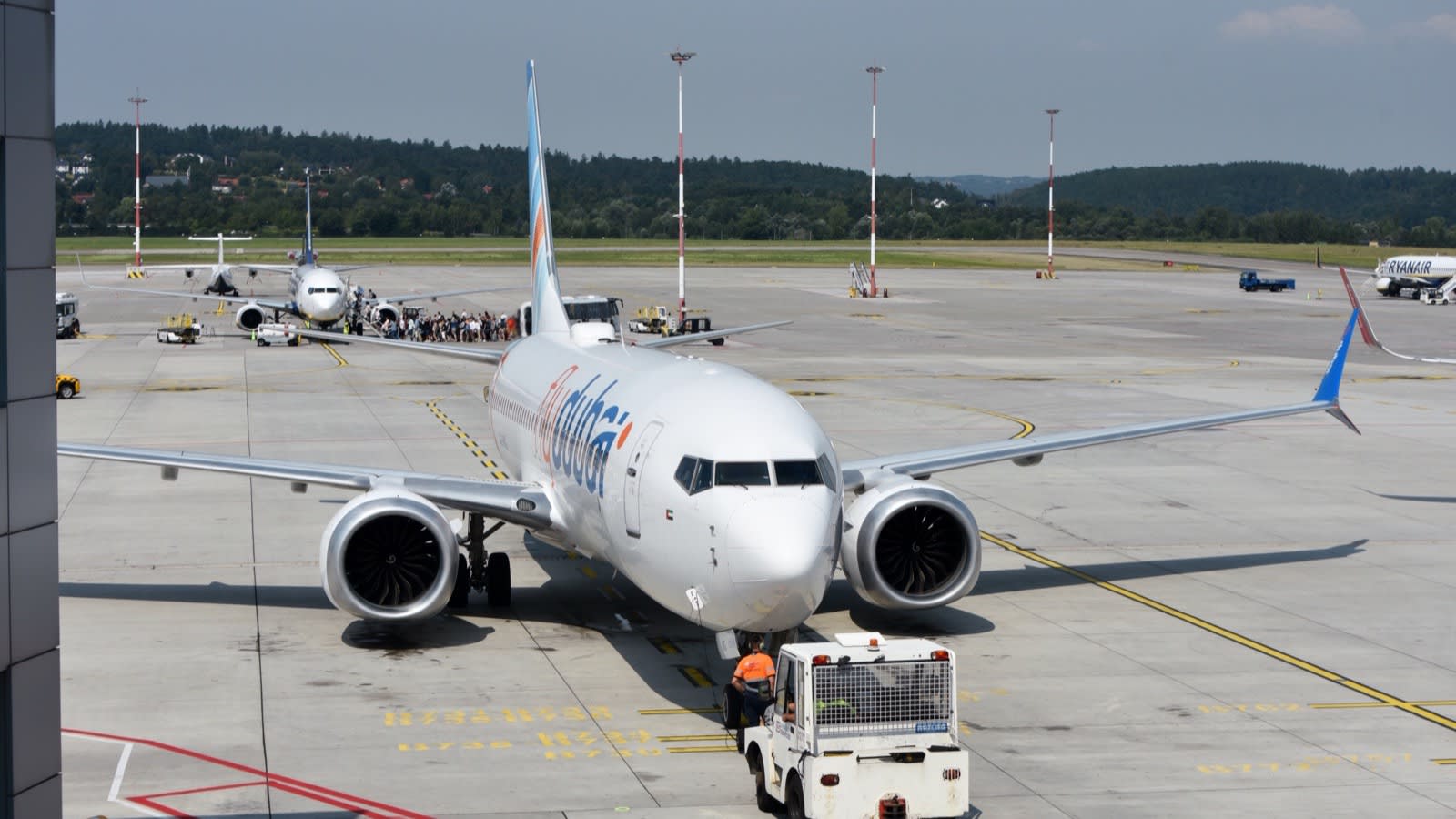 A flydubai Boeing 737-8 MAX at Kraków airport