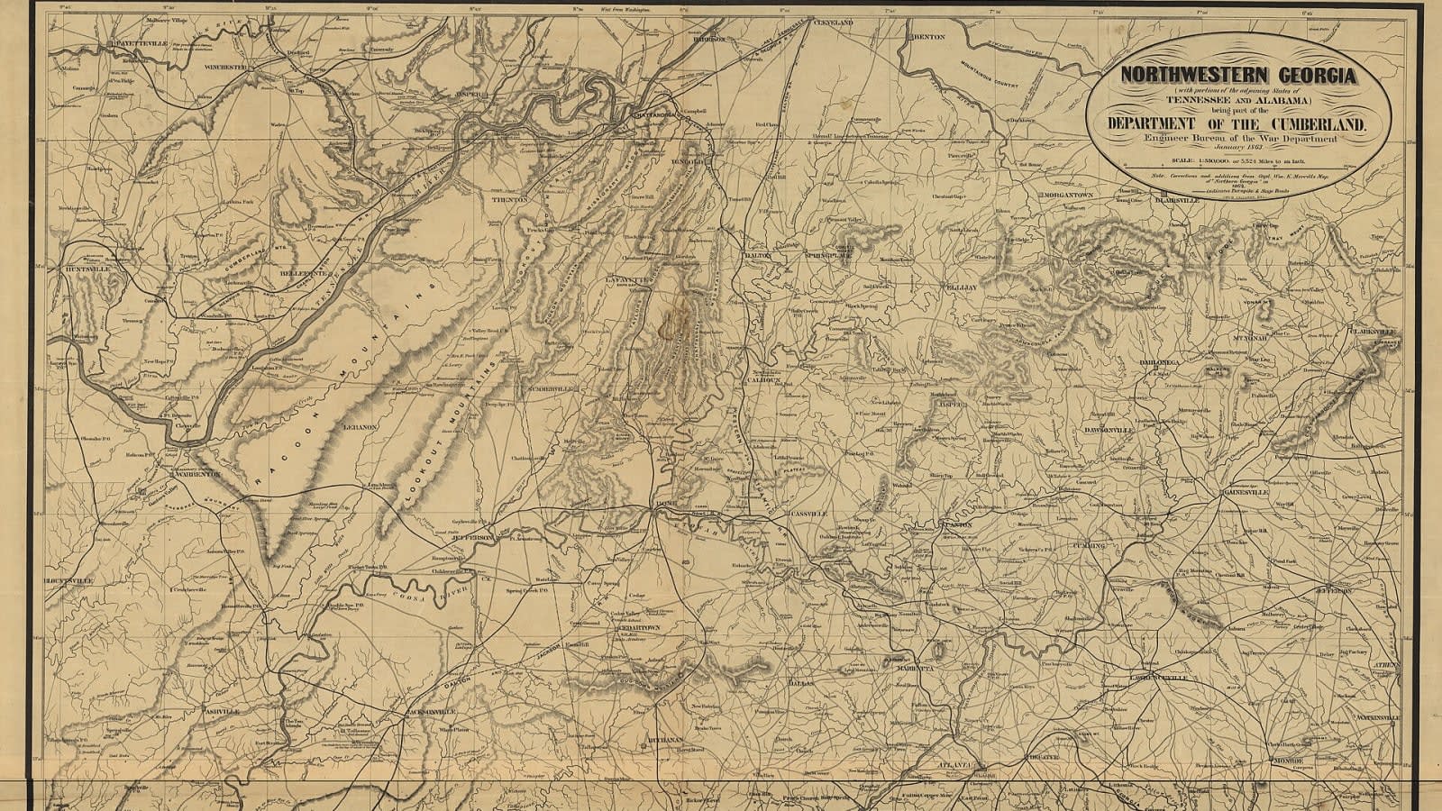 Northwestern Georgia (with portions of the adjoining States of Tennessee and Alabama) being part of the Department of the Cumberland. LOC 99447286