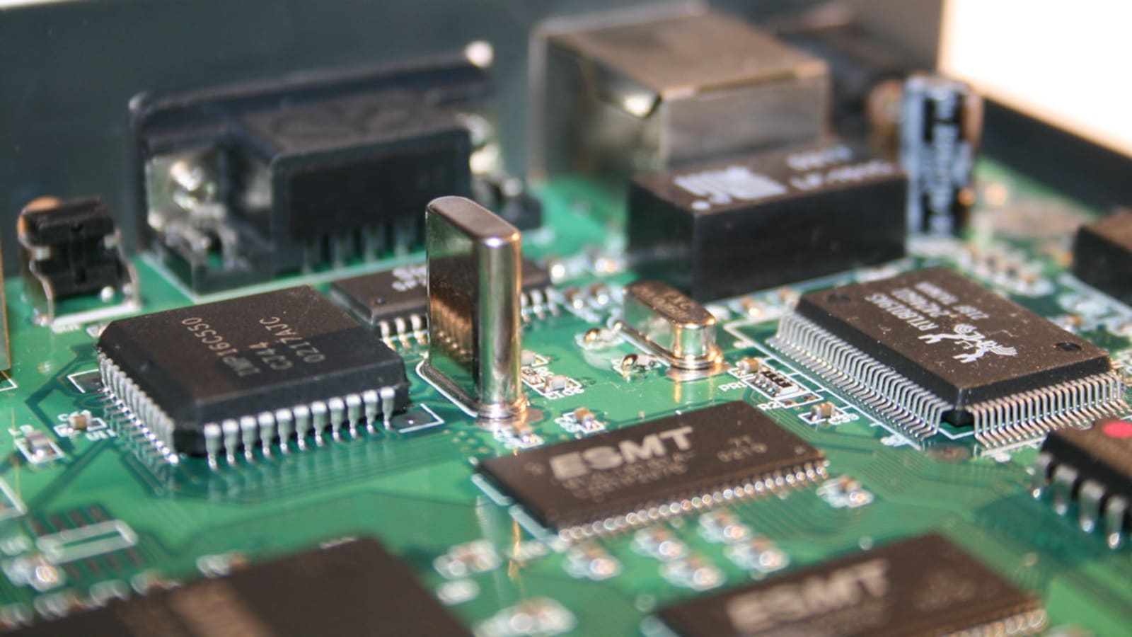 a close up of a home broadband router with flashing green internet lights (file image)