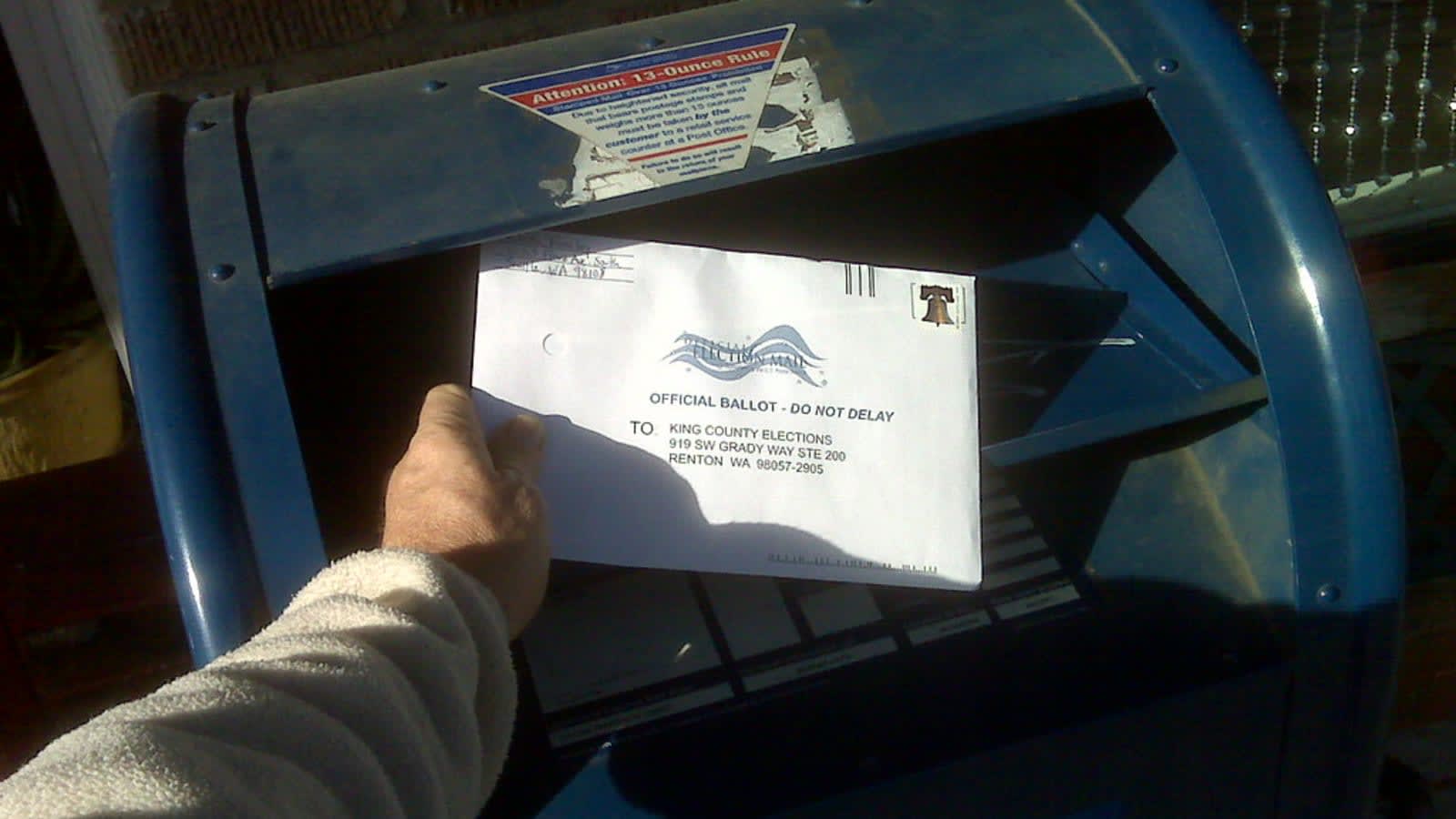 a mail-in ballot envelope ready to be posted (file image)