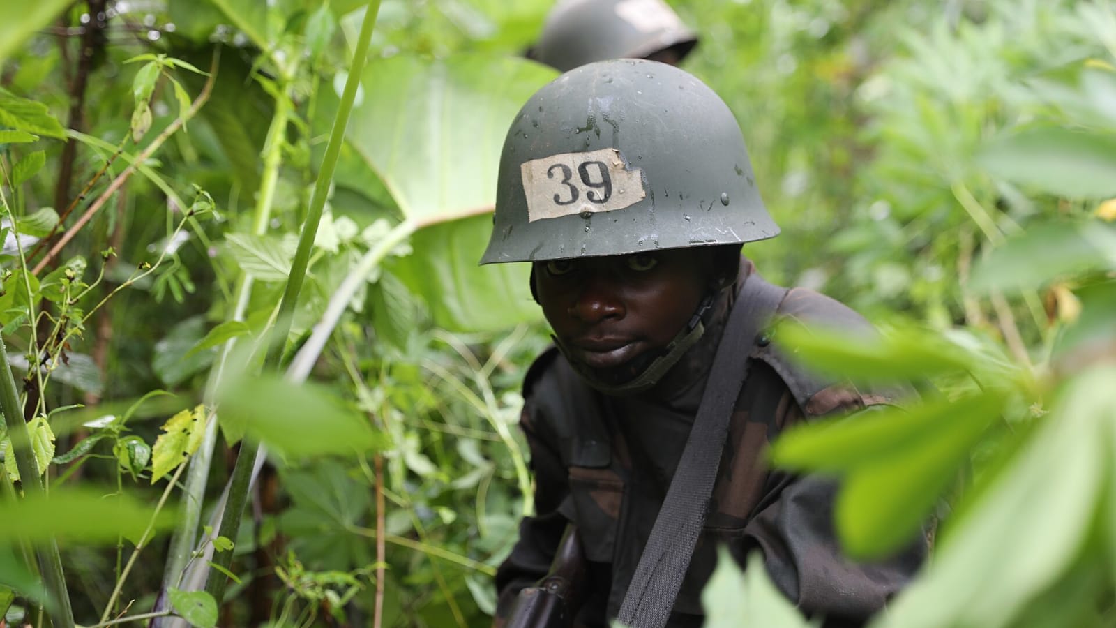 a military vehicle on a dirt road in a forested central african region (file image)