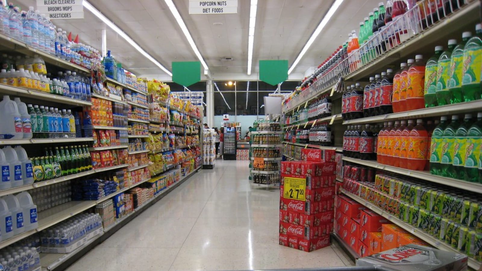 supermarket aisle with organized grocery shelves (file image)