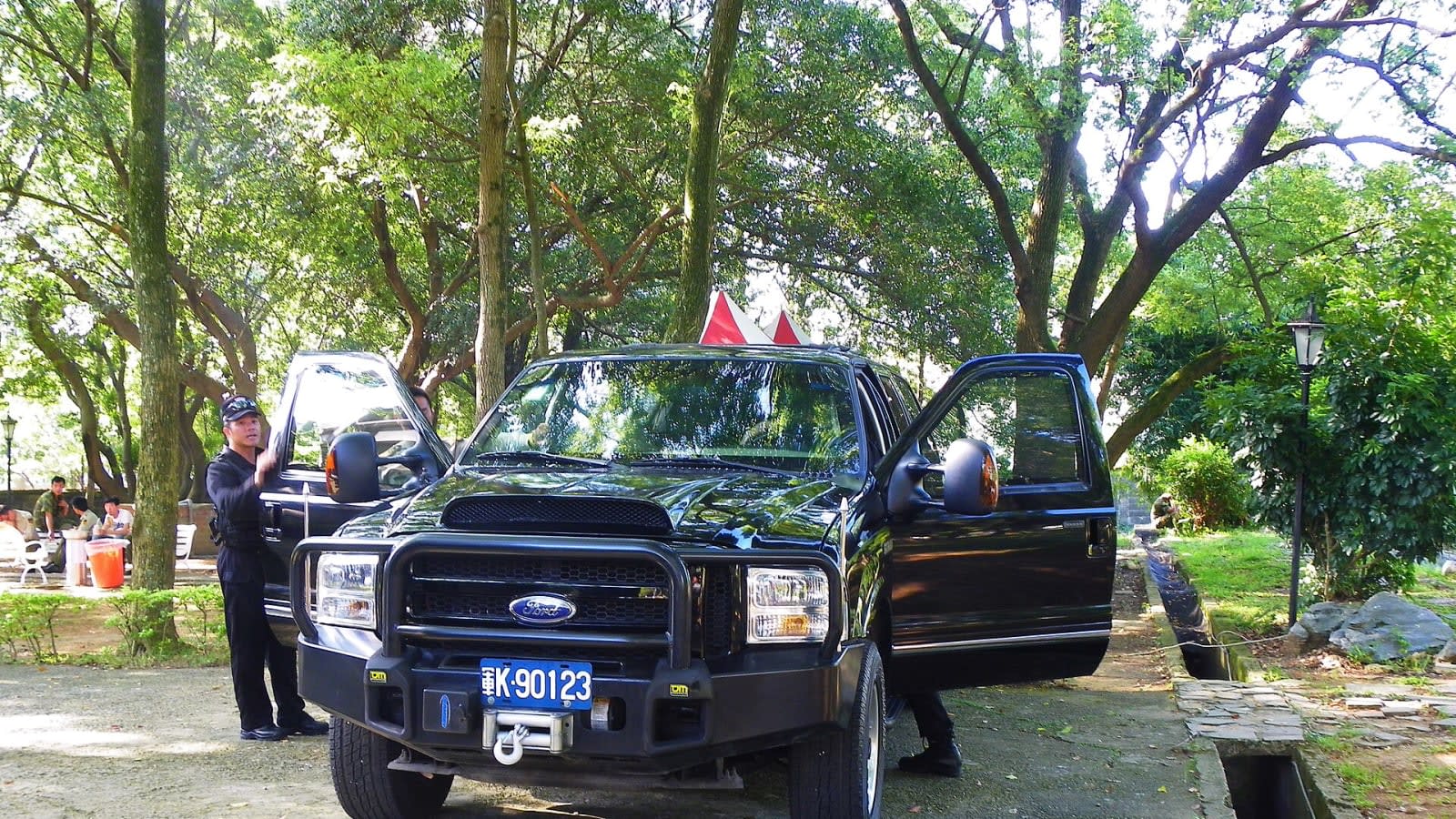 police car parked outside school entrance (file image)