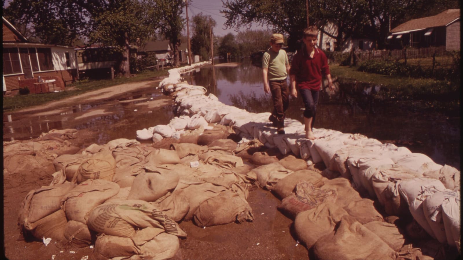 sandbags placed along a swollen river bank in britain (file image)