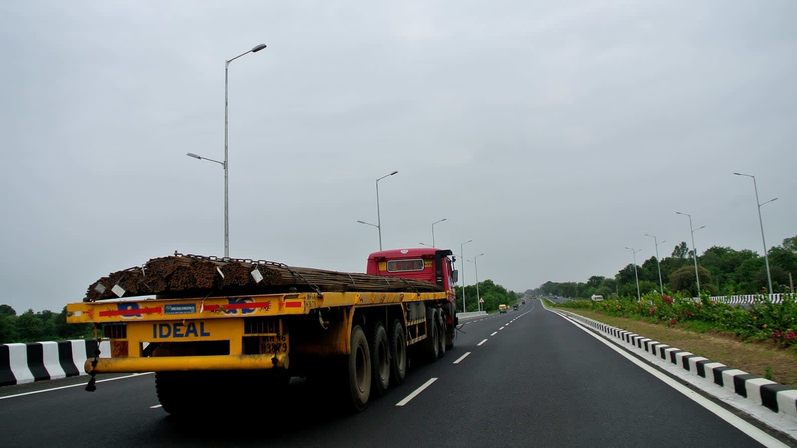 commercial freight lorries queued at toll gate (file image)