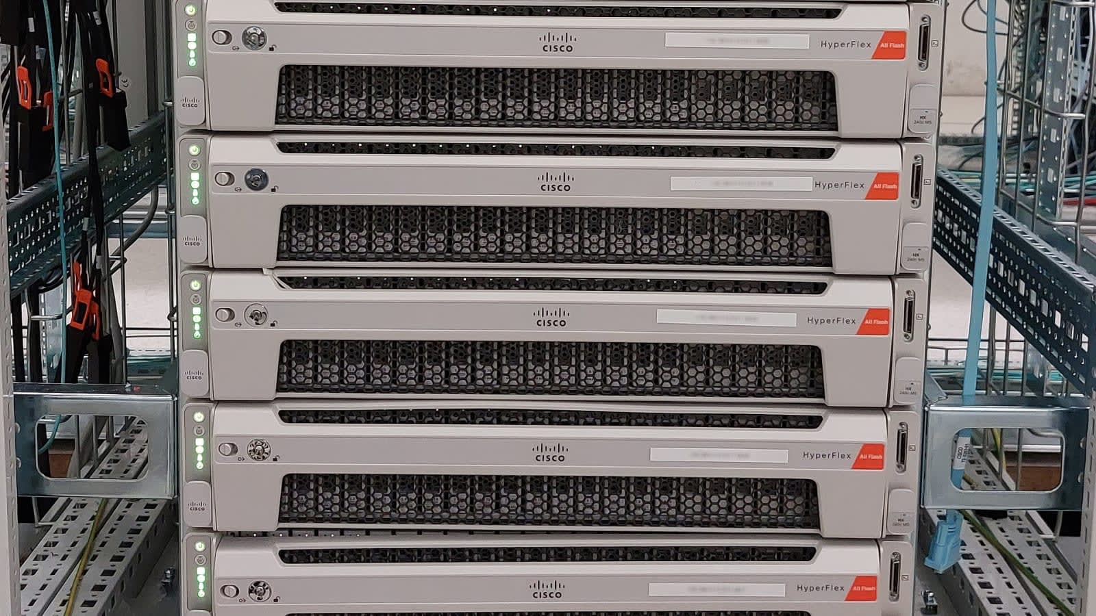 A stack of enterprise server nodes in a data center. File image.