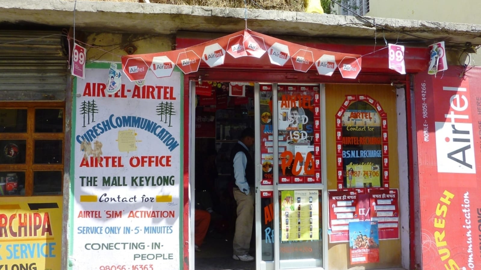 Airtel retailer in Keylong displays new voice-only prepaid plans.
