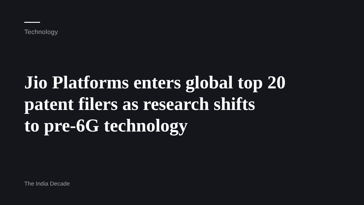 Technology — Jio Platforms enters global top 20 patent filers as research shifts to pre-6G technology