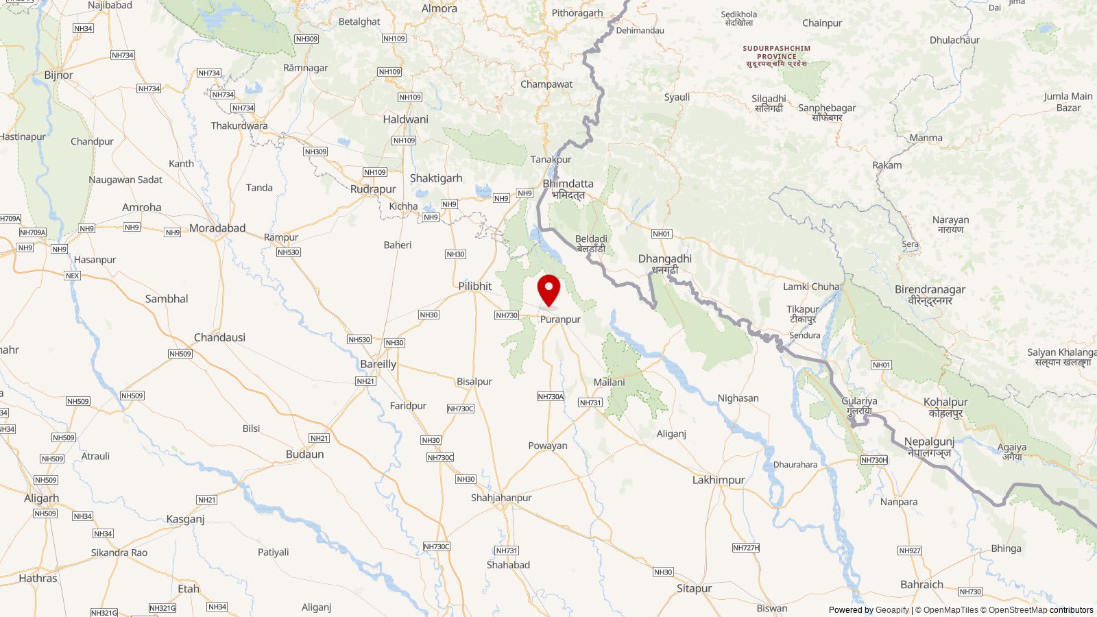 Map: Pilibhit district