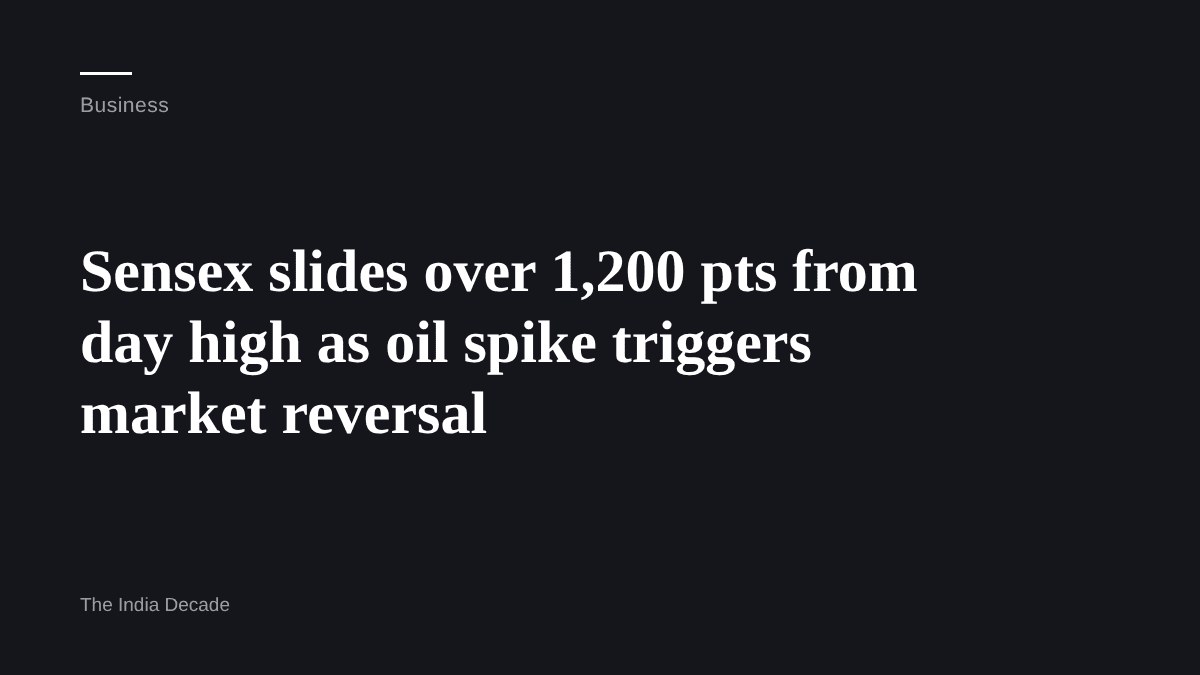 Business — Sensex slides over 1,200 pts from day high as oil spike triggers market reversal