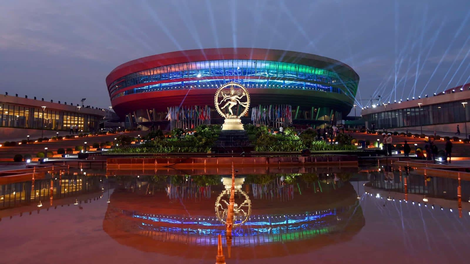 Bharat Mandapam in New Delhi, where External Affairs Minister S Jaishankar addressed an audience.