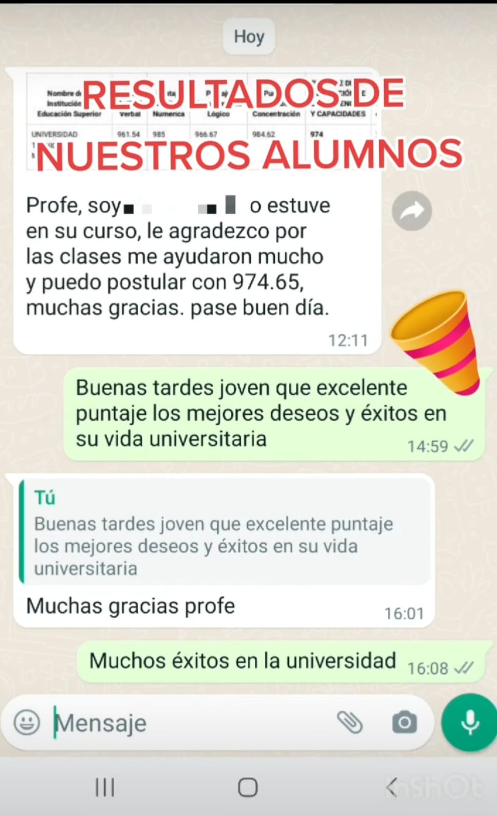 Testimonio estudiante - Calificación 940 puntos