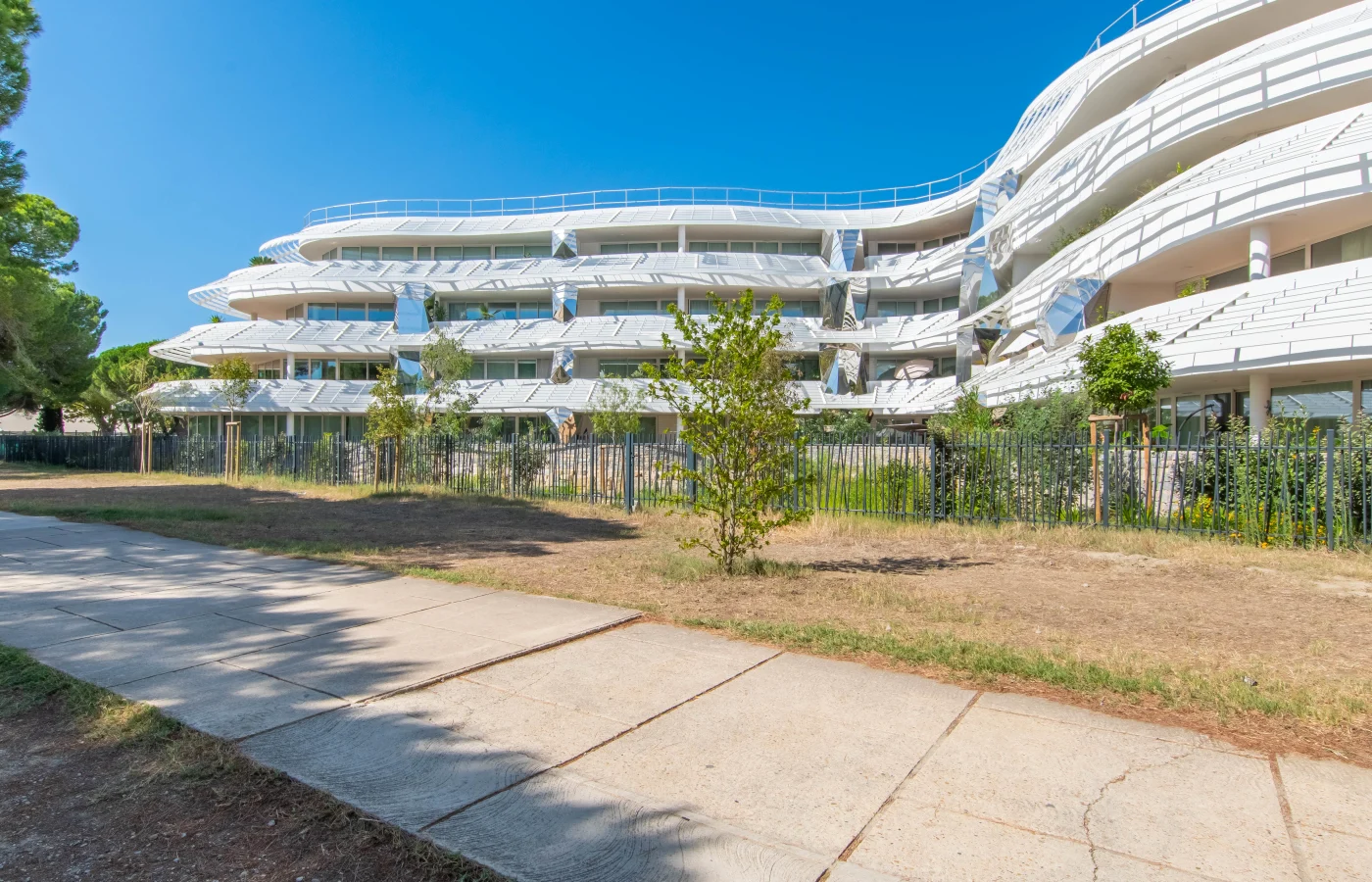 Visuel extérieur d'un logement de couleur blanc entouré d'arbre